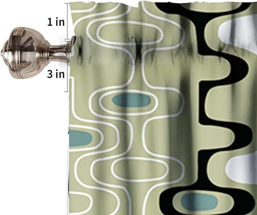 Miniatura 6 de Cenefa geométrica abstracta, patrón moderno de mediados de siglo, diseño retro orgánico ovalado, estampado de rayas, cortinas opacas cortas para