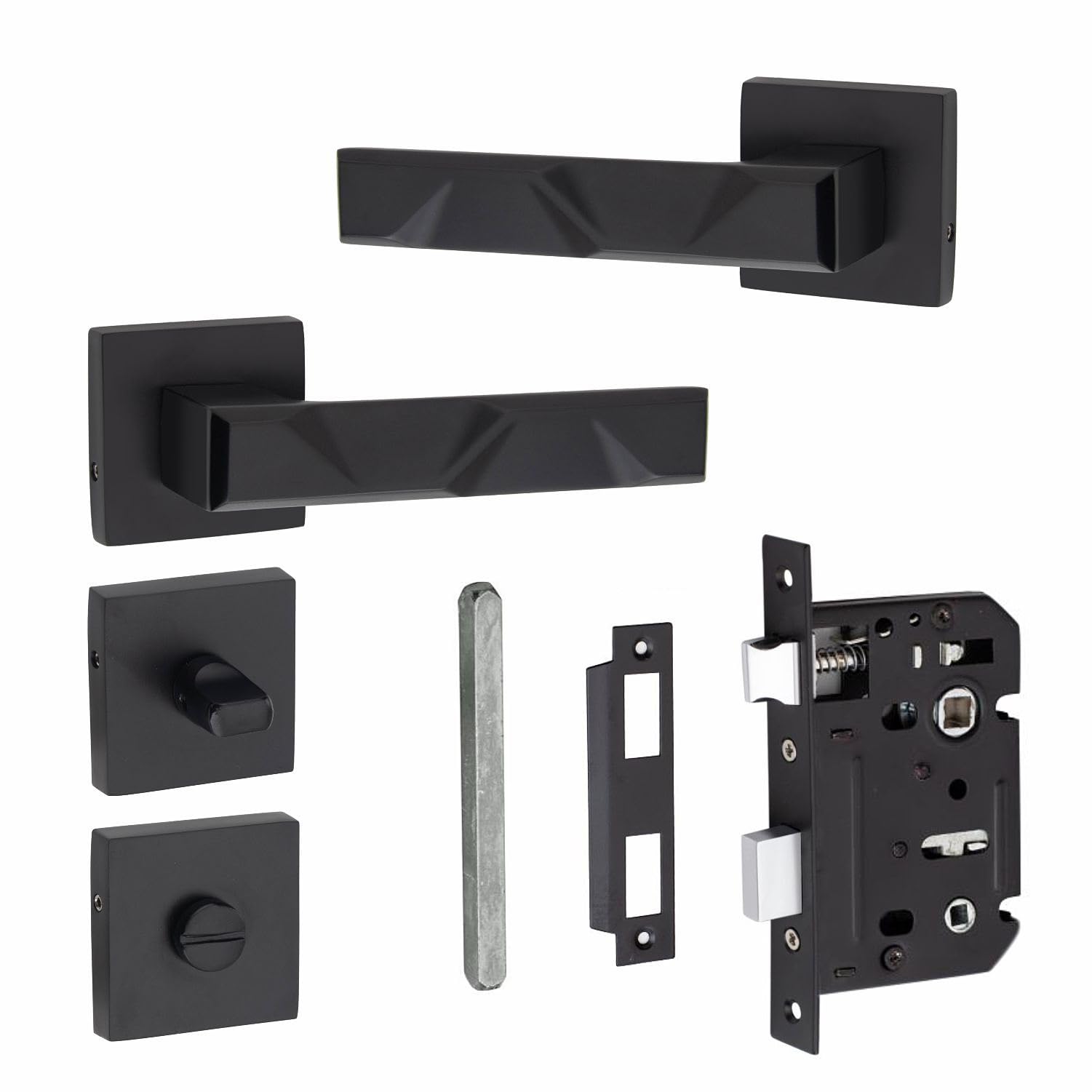 Golden Grace Modern Nova Matt Black Premium Bathroom Door Handle Set