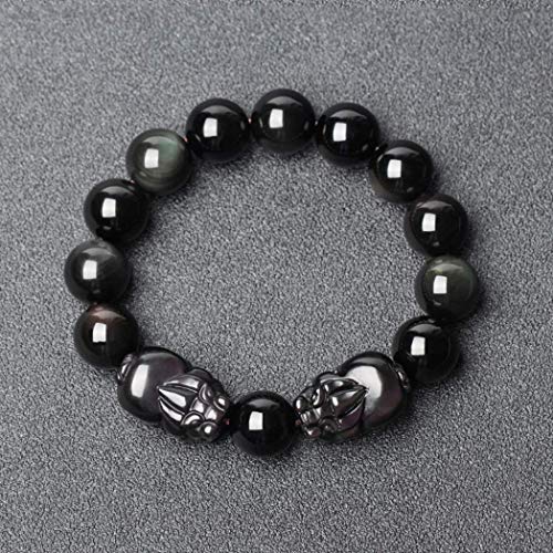 Bracelet talisman double Piyao d'exception en obsidienne arc-en-ciel naturelle