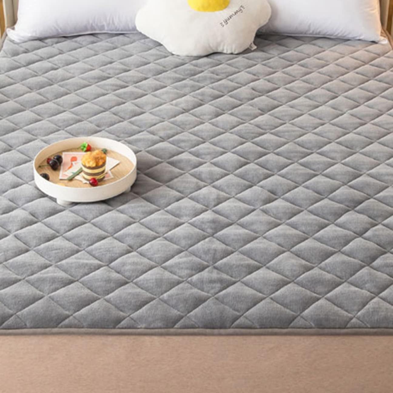Bed Pad 200 x 220 cm Flannel Washable Elastic Band Smooth Feel (Grey 150 x 200 cm)