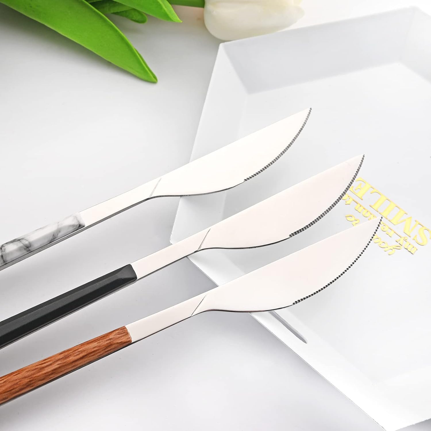 20 Piece (4 Set) Silver Stainless Steel Tableware With Black Handle, Wedding Cutlery And Daily Use, Silverware For Home Restaurant Party, Mirror Finished