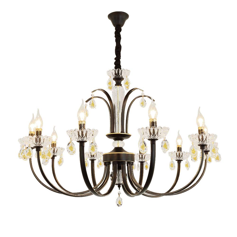 Während Lighting,E14 Amerikaner Prägnant Eisenkunst Kronleuchter Beleuchtung,Wohnzimmer Esszimmer Schlafzimmer Kleidung Store Licht,Kreativ Kerze Kristall Kronleuchter Lichter-Schwarzes gold 10 kopf