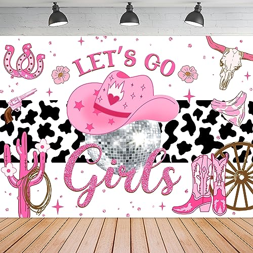 Cowgirl Western Pink Disco Birthday Photography Backdrop