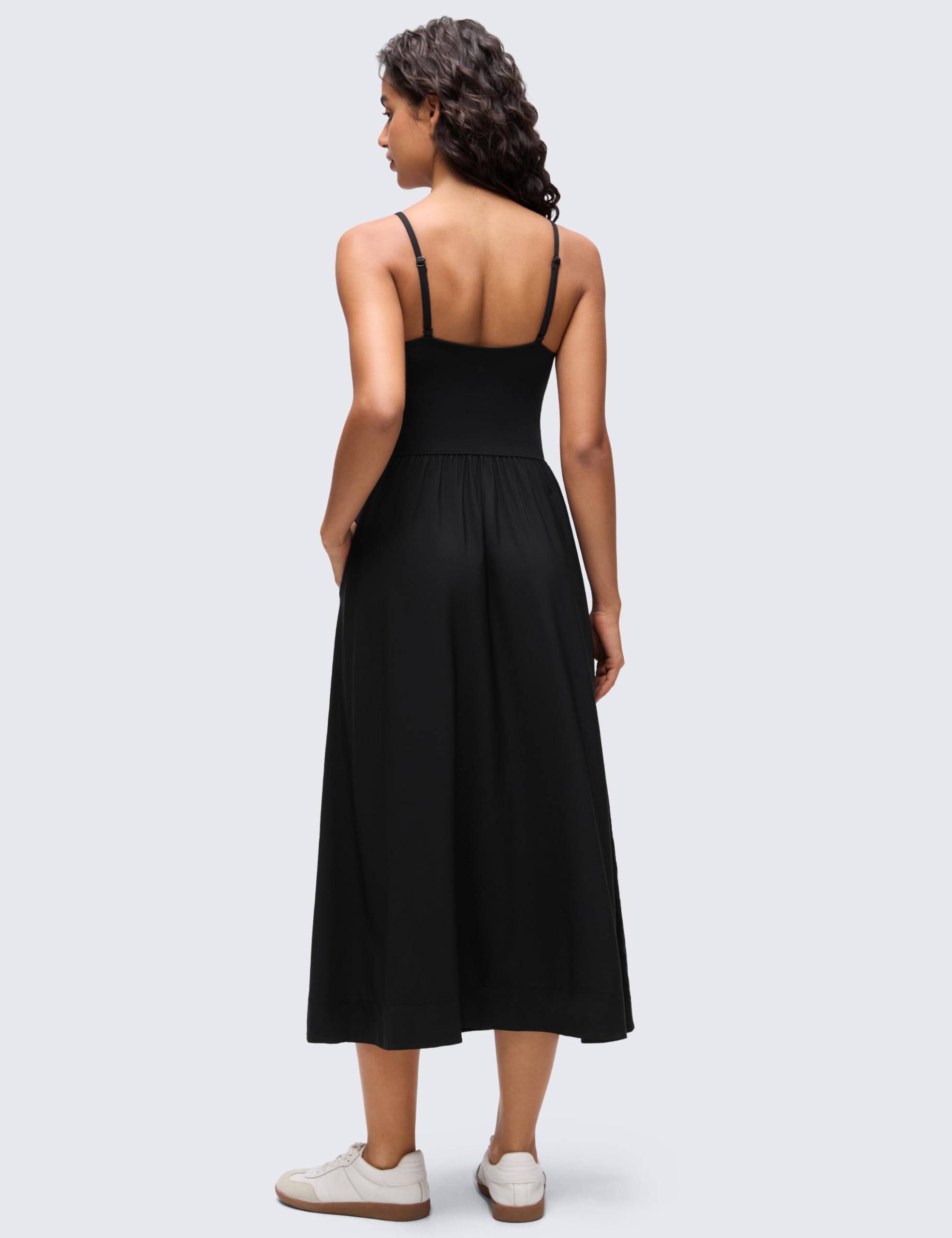 CRZ YOGA Scollo a V Maxi Casuale Abito Canottiera | Coppe Rimovibili, Linea Morbida, Tasche Laterali, Spalline Regolabili, Viaggiare, Senza Maniche, Outfit da Donna
