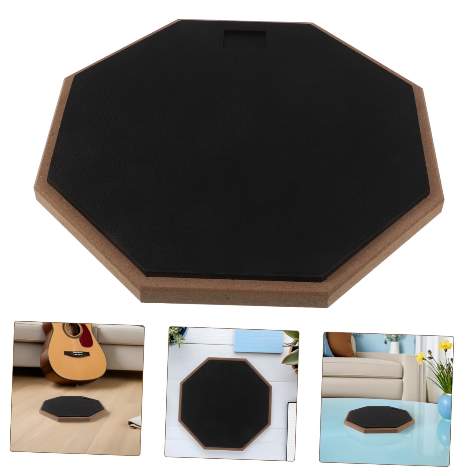 Abaodam Almohadilla de Práctica de Batería Silenciosa de Octagonal de Goma con Marco de Madera Pad de Entrenamiento para Casa y Escuela un Lado