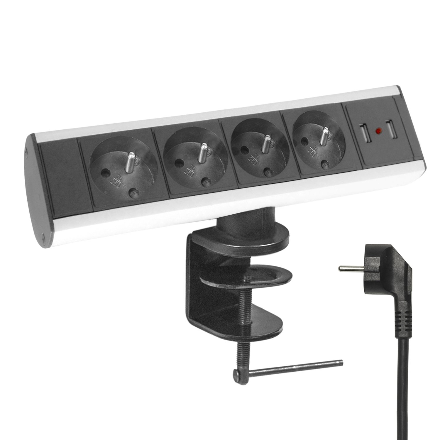 Prise pour Plan de Travail 4 Prises 2 USB Bloc Prise Cuisine Pas Besoin perçage et fixée Avec Le Support Prise idéale pour Cuisine Salle de réunion Bureau Chambre