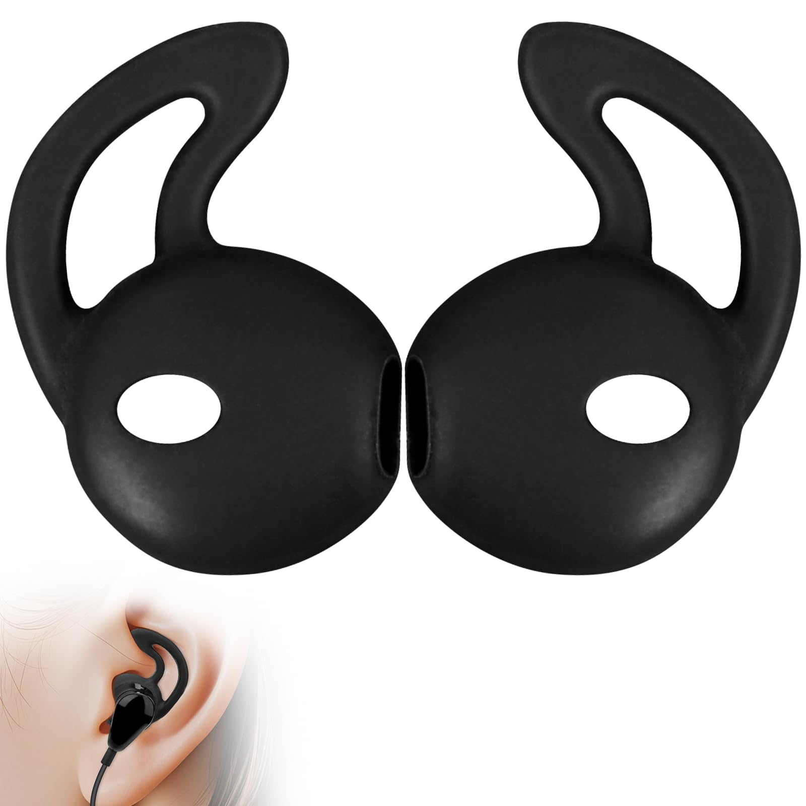 APETOO Earbuds Covers/Caps with Hook for Airpods 1/2, Soft Silicone Earplugs Ear Cuisions with Flexible Wings Ear Loops for Earpods, Half in-Ear Earbuds, 1 Pair, Black