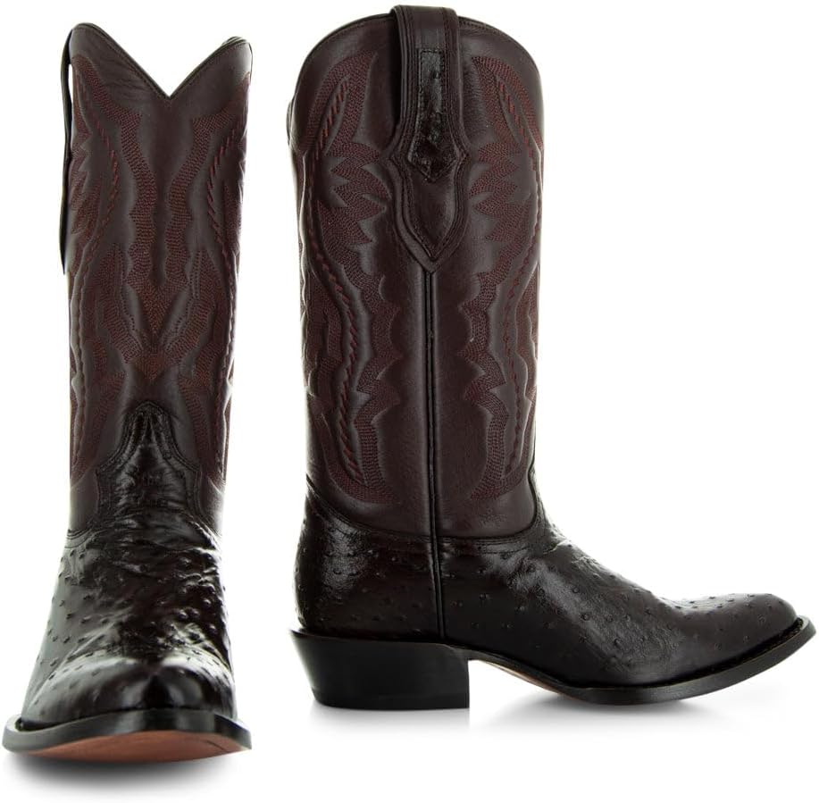 Soto Boots Men's Ostrich Print Cowboy Boots, Exotic Print Men's Cowboy Boots, Western Boots For Men H7002