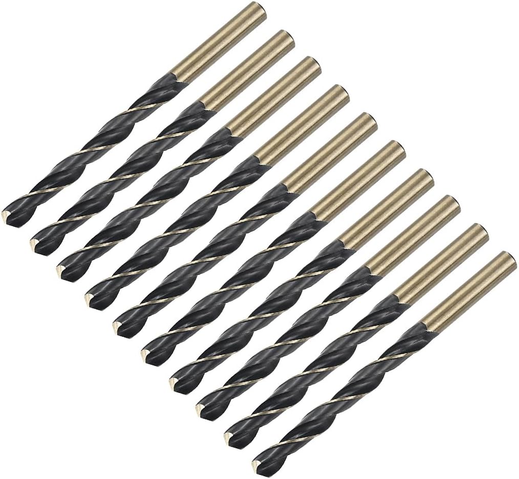 uxcell 10pcs Straight Shank Twist Drill Bits 8mm Gold Titanium & Black Nitride Coated High Speed Steel (HSS) 4341 with 8mm Shank for Stainless Steel Alloy Metal Plastic Wood