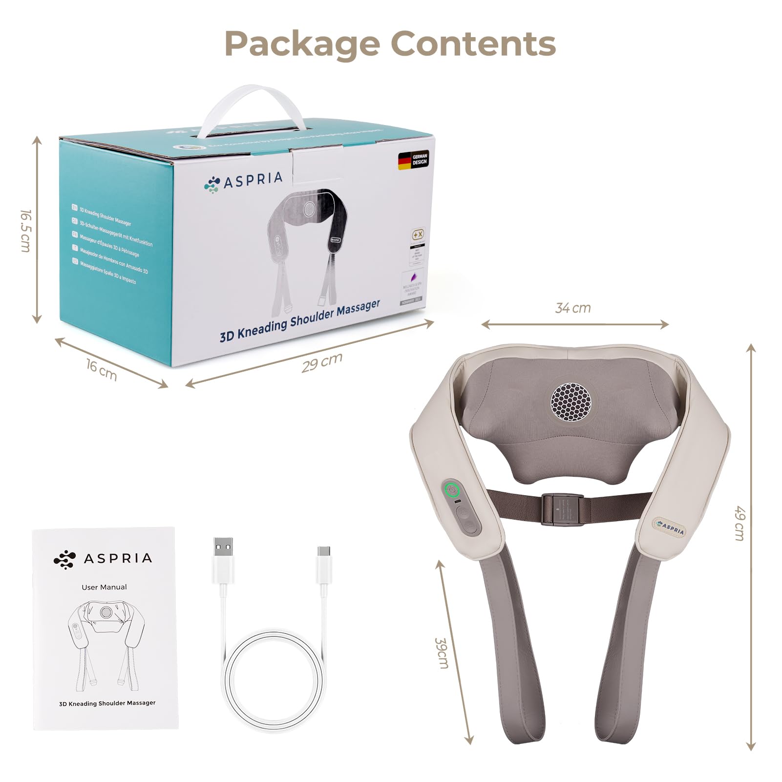 Appareil de Massage Cervicales et Dos 5D Shiatsu Sans Fil, Masseur Cou et Épaules avec Chaleur, 3 Modes, Mains Libres, Cuir PU, Recharge Type-C, Cadeau Bien-Être Homme Femme