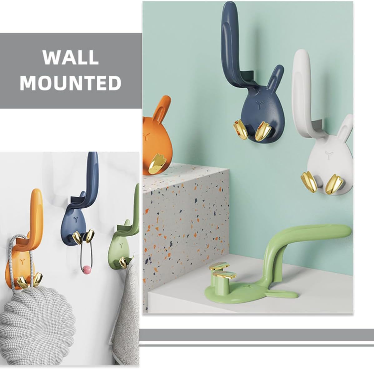 Bunny Toothbrush Cup Holder 4 Pack ABS Wall Mounted Bathroom Storage