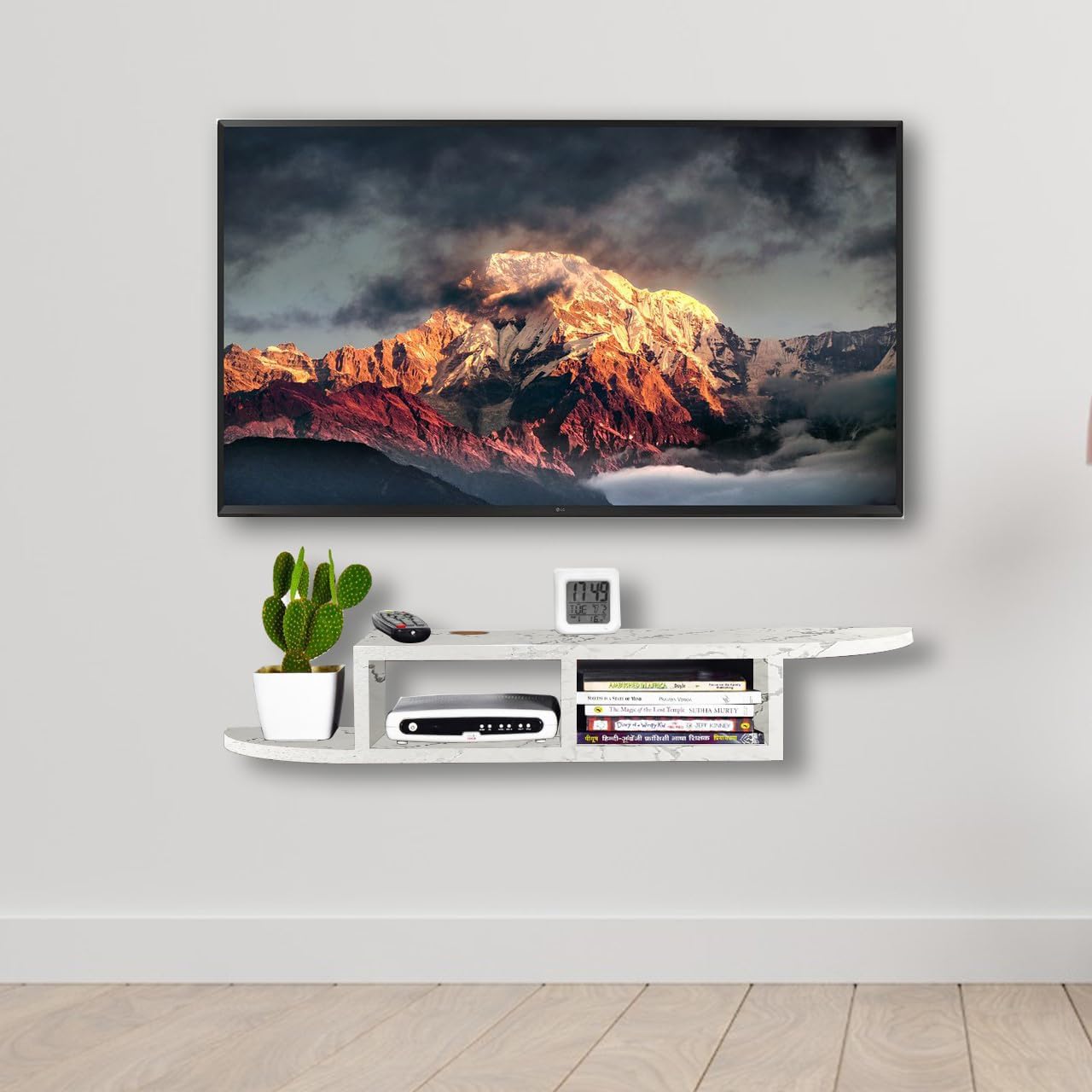 Torche Wooden Wall Mounted TV Unit, TV Cabinet for Wall, TV Stand for Wall, TV Stand Unit Wall Shelf for Living Room, Set Top Box Stand (Marble White-QR TV)