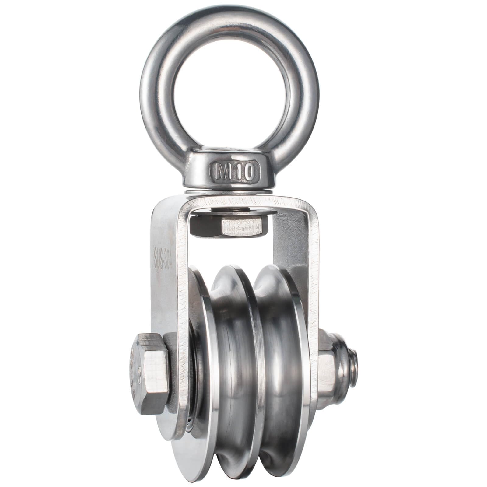 SHINICO Double Cable Pulley Block Heavy Duty Stainless Steel 1 Pack, Bearing Inside, Swivel Single Pulley Wheel, Good for Pulley Lifing System, Loading 1100lb
