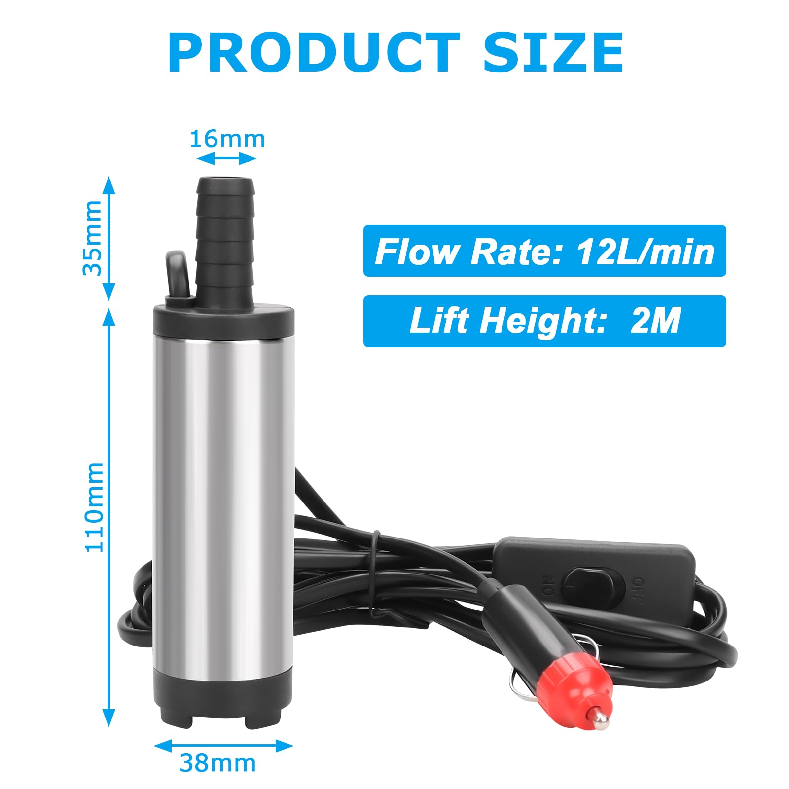 Bomba Sumergible De Acero Inoxidable 12V - 38mm, Para Agua, Diésel, Aceite, Transferencia En Coche O Barco