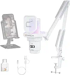 Comica EJoy Uni Pro Microfone USB Sem Fio para PC, PS4, PS5, Celular USB-C e Mac, Microfone Condensador com Braço Articulado para Twitch, Streaming, Podcast,Cancelamento de Ruído,Mudo e Monitoramento