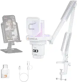 Comica EJoy Uni Pro Microfone USB Sem Fio para PC, PS4, PS5, Celular USB-C e Mac, Microfone Condensador com Braço Articulado para Twitch, Streaming, Podcast,Cancelamento de Ruído,Mudo e Monitoramento
