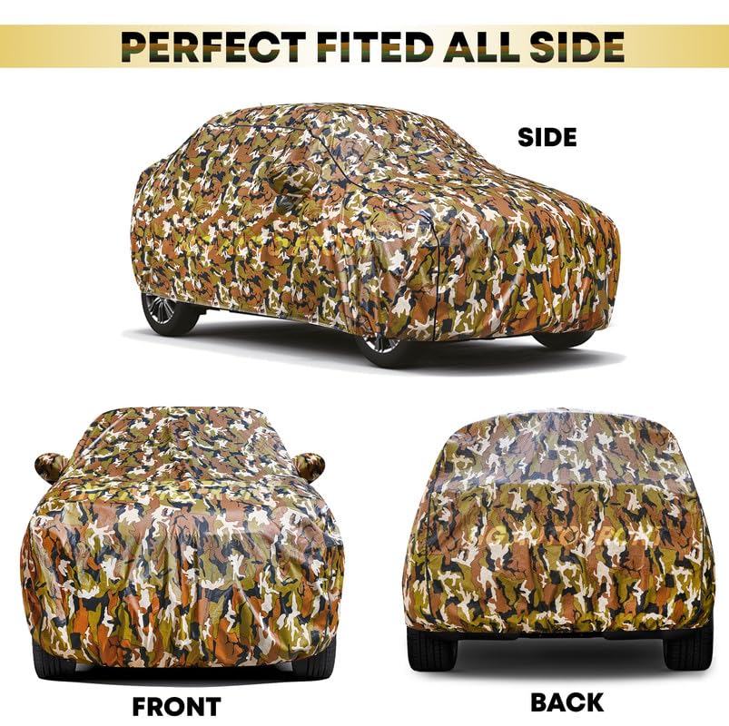Image of 100% Water Resistance (Trusted) Fully Body Car Cover for Tata Zest (All Models Compatible) Heat Resistant,Triple Stitch, 2 Buckle with Strong Strap (Jungle)