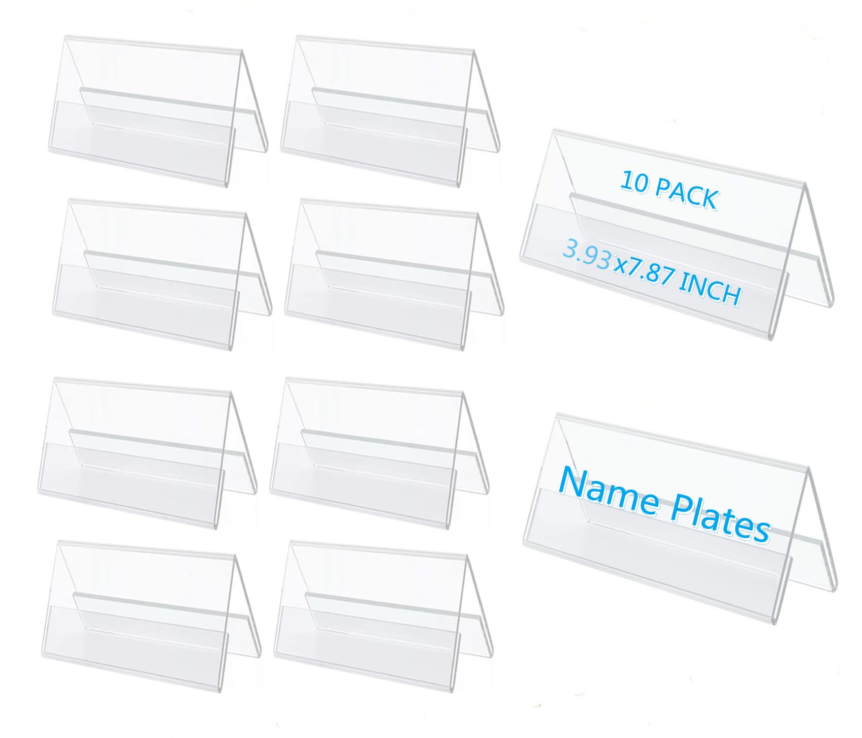 10 placas acrílicas para mostrar nombres, porta etiquetas para reuniones en oficina, oficina, tienda, restaurante (20 x 10 cm)