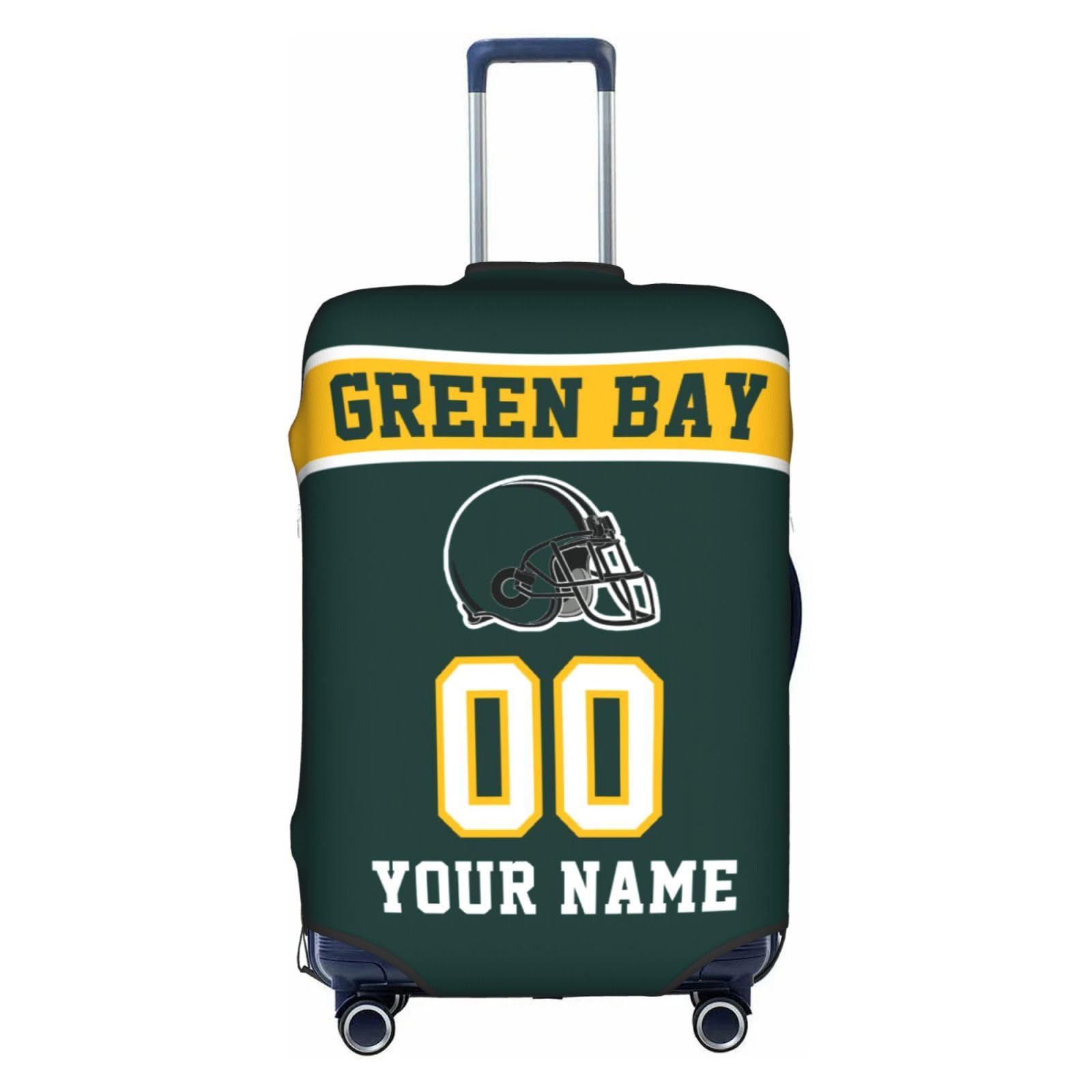 Custom Green Bay Luggage Cover Personalized Football Style Suitcase Cover with Name Number Customized Washable Elastic Sports Travel Suitcase Protector for Business Vacation Gifts