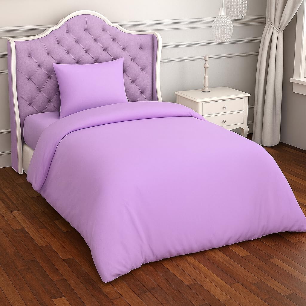 crazypriceuk 2 Piece Bedding Set Pillowcase+Duvet Cover for Baby Toddler to fit Cot/Cot Bed (90 x 120cm, Lilac)