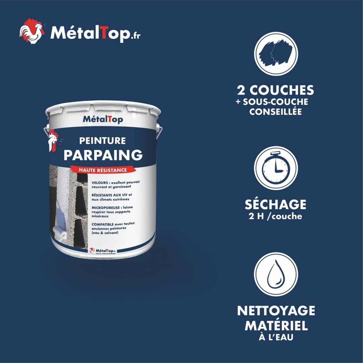 Metaltop Peinture Parpaing Ivoire Ton pierre RAL 1015-5 L Intérieur extérieur haute adhérence finition lavable