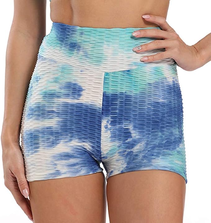 SotRong - Pantaloncini da donna, con coulisse e arricciati, a vita alta,  per allenamento, yoga, estate Blu scuro/chiaro. S : Amazon.it: Abbigliamento