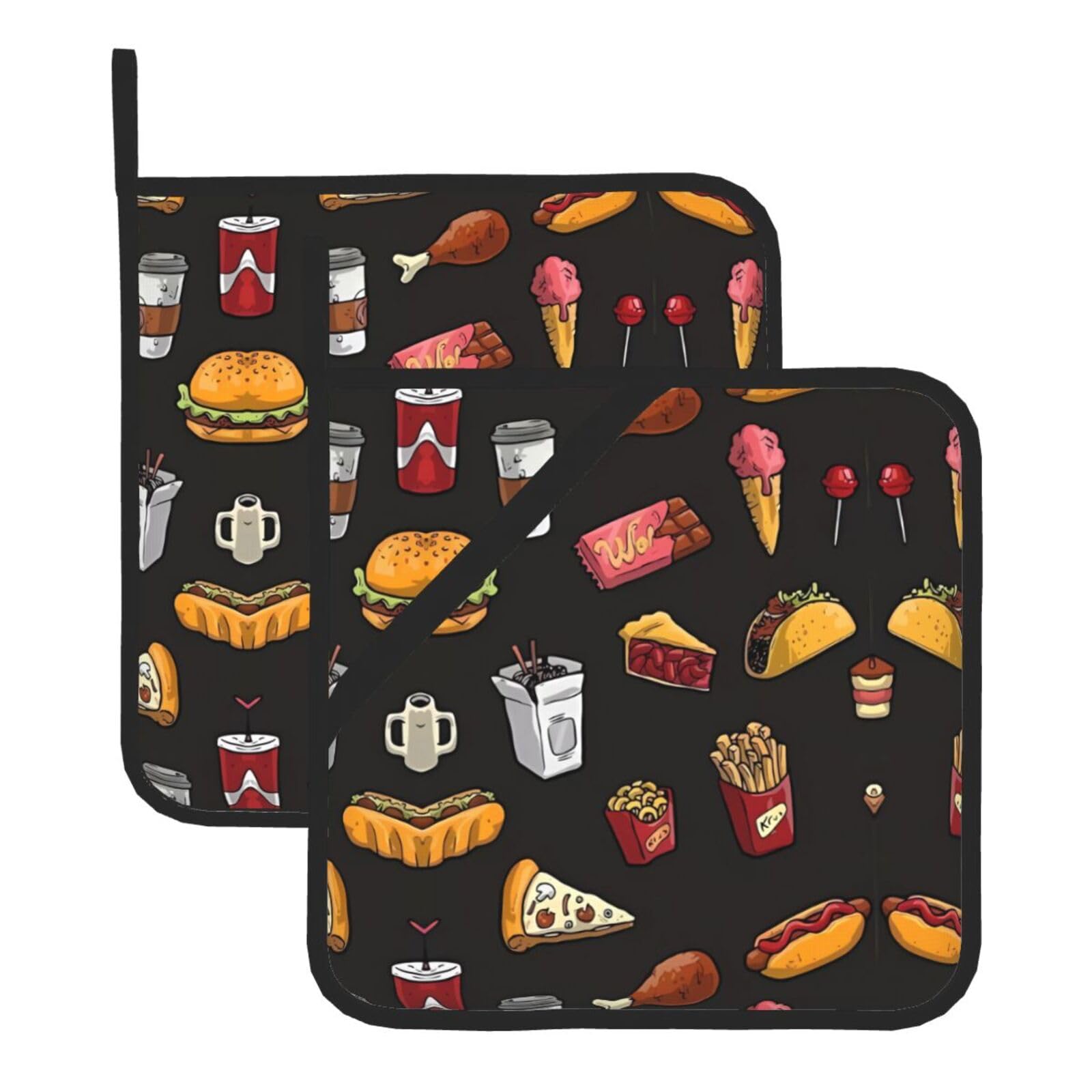 HJFCZH Chicken leg burger drink Prints Square Hot Pads for Kitchen Counter - Waterproof Pot Holders, Durable Heat Resistant Throw Layers for Serving, Oven & BBQ - 2 Pack