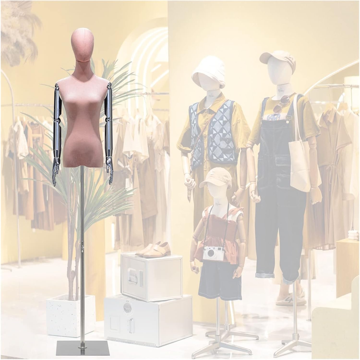 Mannequin Torso n Body Dress Form, Adjustable 53-77 Inch Female Standing Mannequin with Square Base, Sewing Torso for Display Women Clothes Jewelry (B S) (I Medium)