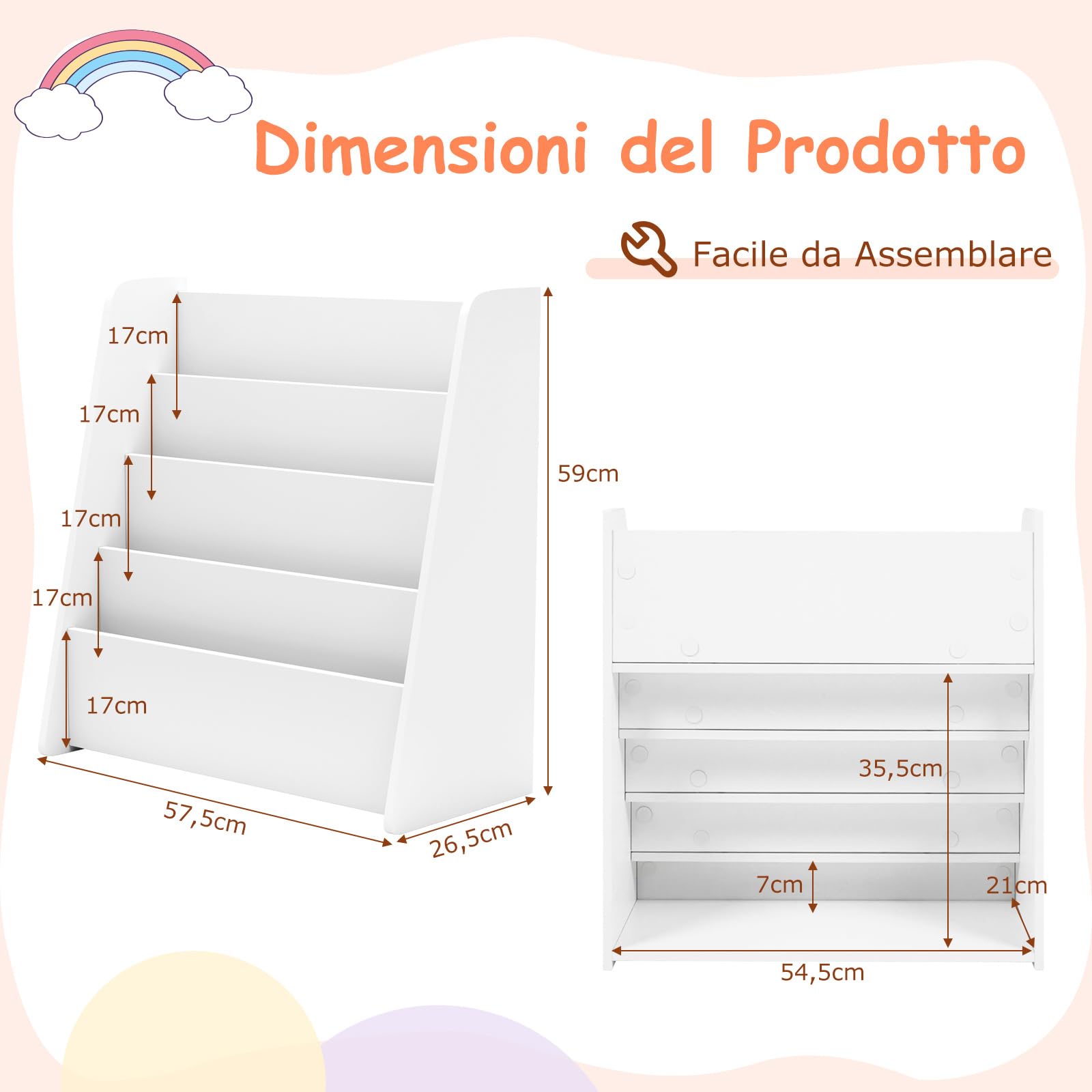 COSTWAY Libreria Montessoriana per Bambini, Scaffale a 4 Ripiani Aperto in Legno con Spazio Nascosto sul Retro, Porta Libri per Cameretta, Stanza dei Giochi e Aula, 57,5 x 26,5 x 59 cm (Bianco)