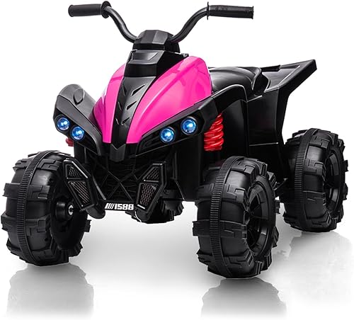 Coche eléctrico de 12 V para niños, cuatrimoto de 4 ruedas, juguetes de paseo con neumáticos pisados, Bluetooth, acelerador de pedal, luz LED,