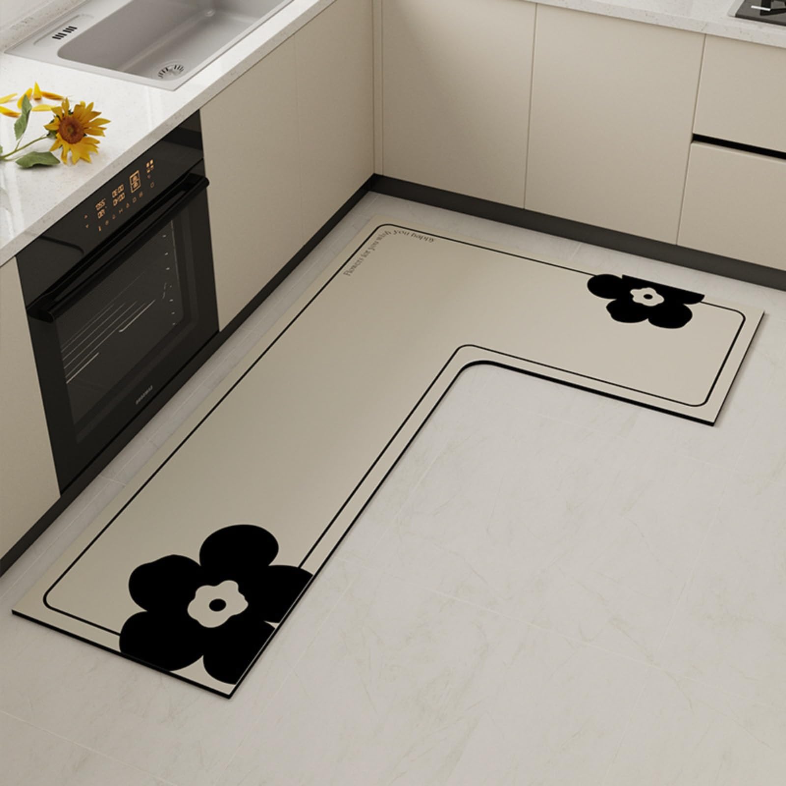 Tapis cuisine motif floral haut de gamme en caoutchouc naturel