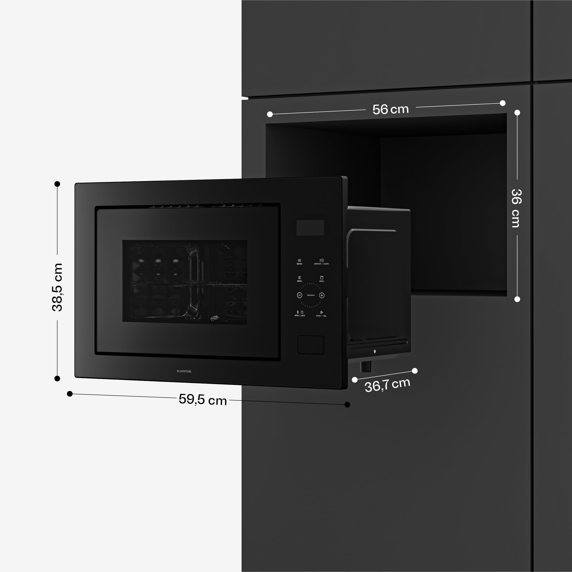Klarstein Velaire Microonde da Incasso con Grill – 25L, 850W Microonde & 1200W Grill, 8 Programmi, Touch, Acciaio Inox, Forno Microonde Incasso, Nero