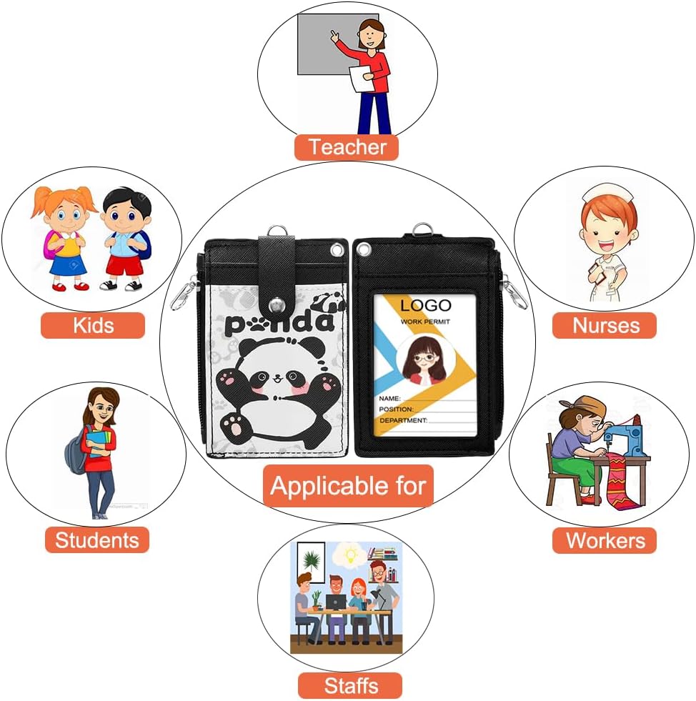 Cute ID Badge Holder with Detachable Lanyard, PU Leather Wallet & Key Ring image 5