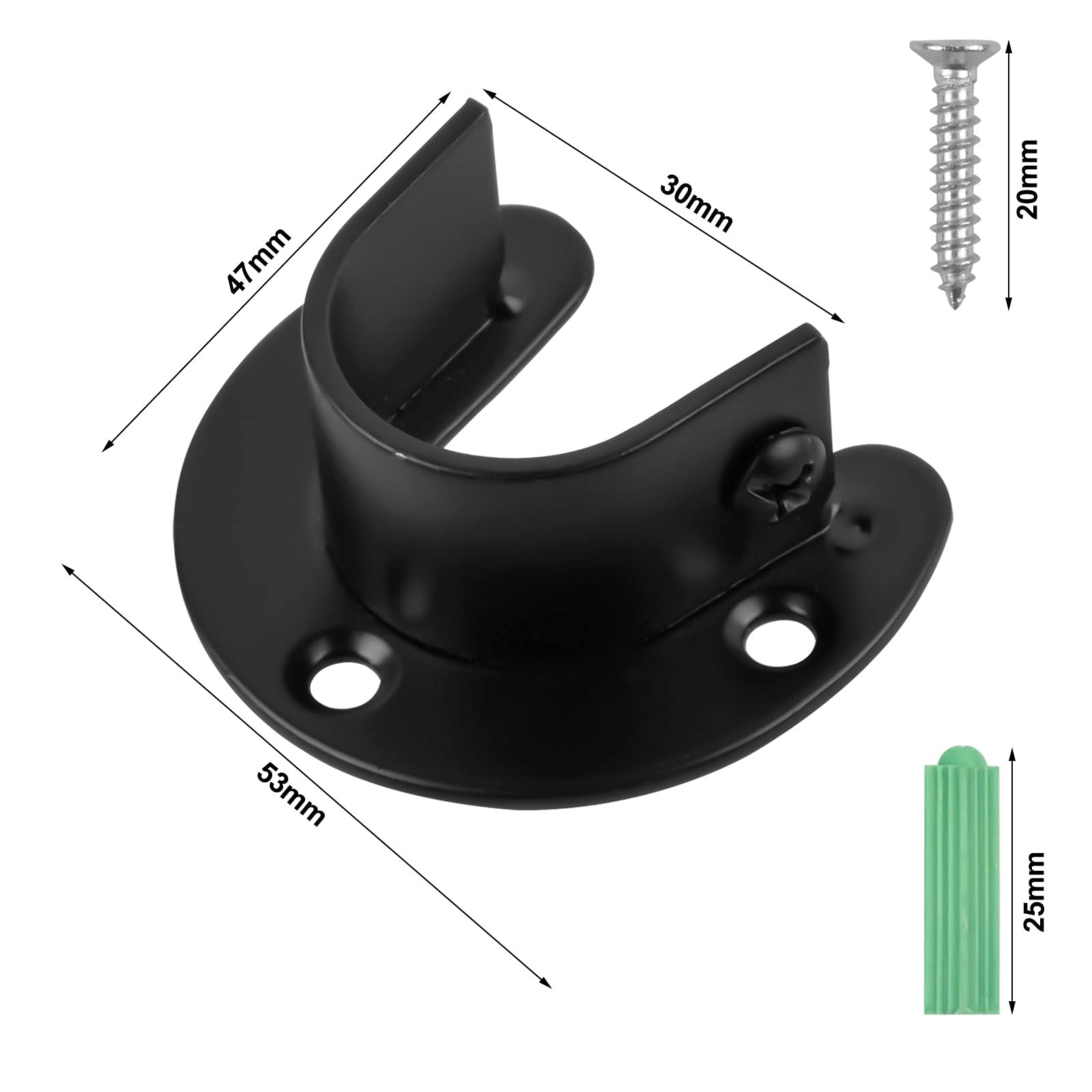 Support Tringle Penderie U 25 Mm Acier Inoxydable – 2 Douilles Robustes Avec Vis Pour Porte-Manteau / Rideau