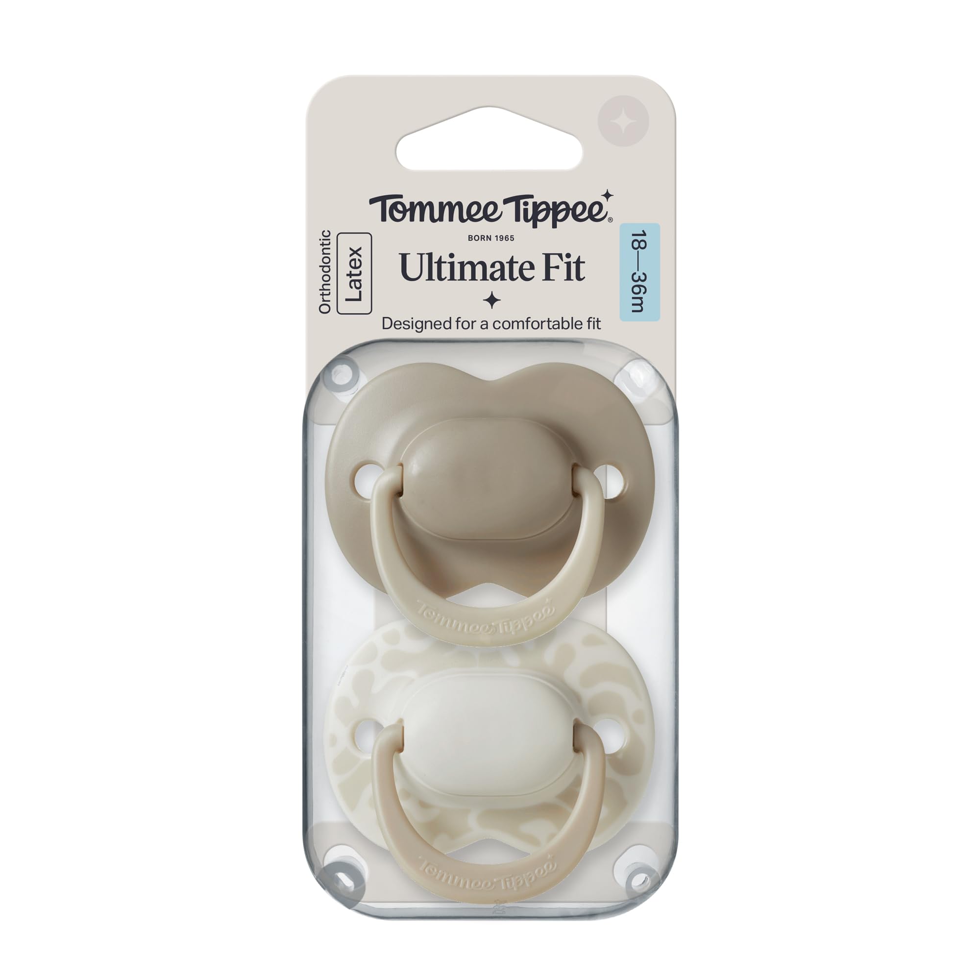Tommee Tippee Latex Ultimate Fit Soother, 18-36m, 2 Pack, Orthodontic Dummy, Microwave Sterilising Case, Natural Latex Teat