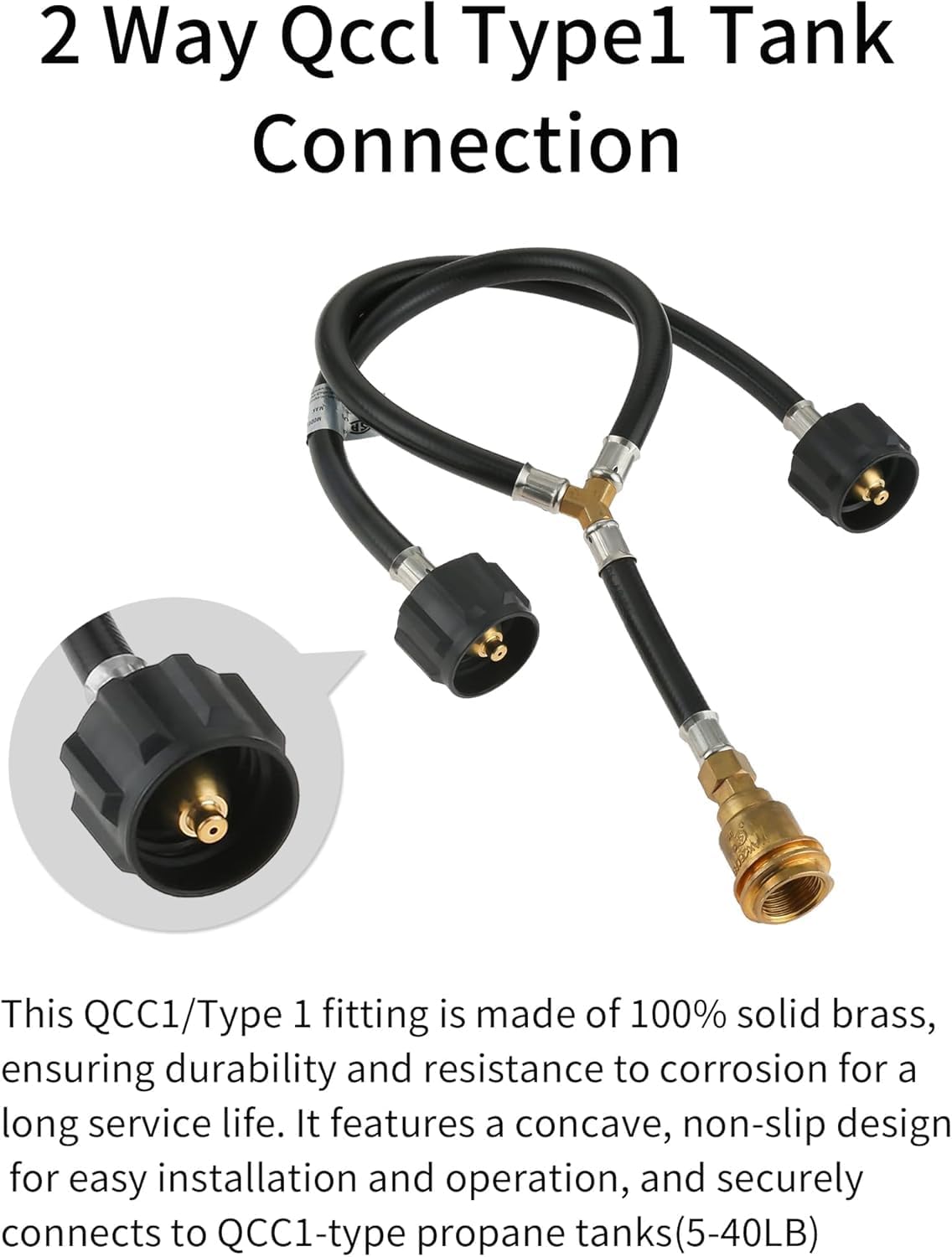 Propane Tank Splitter, Propane Y Splitter Hose Converter Adapter Hose, Two Way Qcc1/Type1 Inlet & POL/QCC1 Exit Propane Hose to Connect 5-40lb Tank for Grill, Heater, Fire Pit, Fireplaces