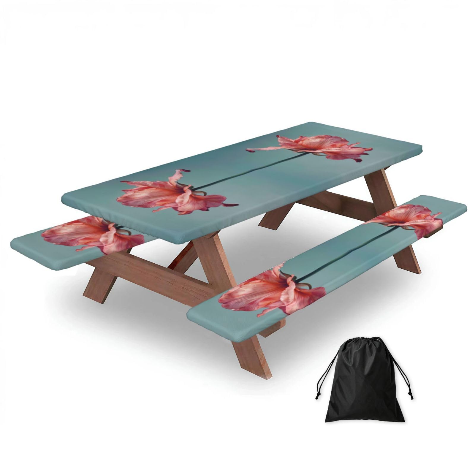 Flower Print 3 Pack Wipeable Picnic Bench Cover And Table Cover Lightweight Table Cloth For Camping Outdoor