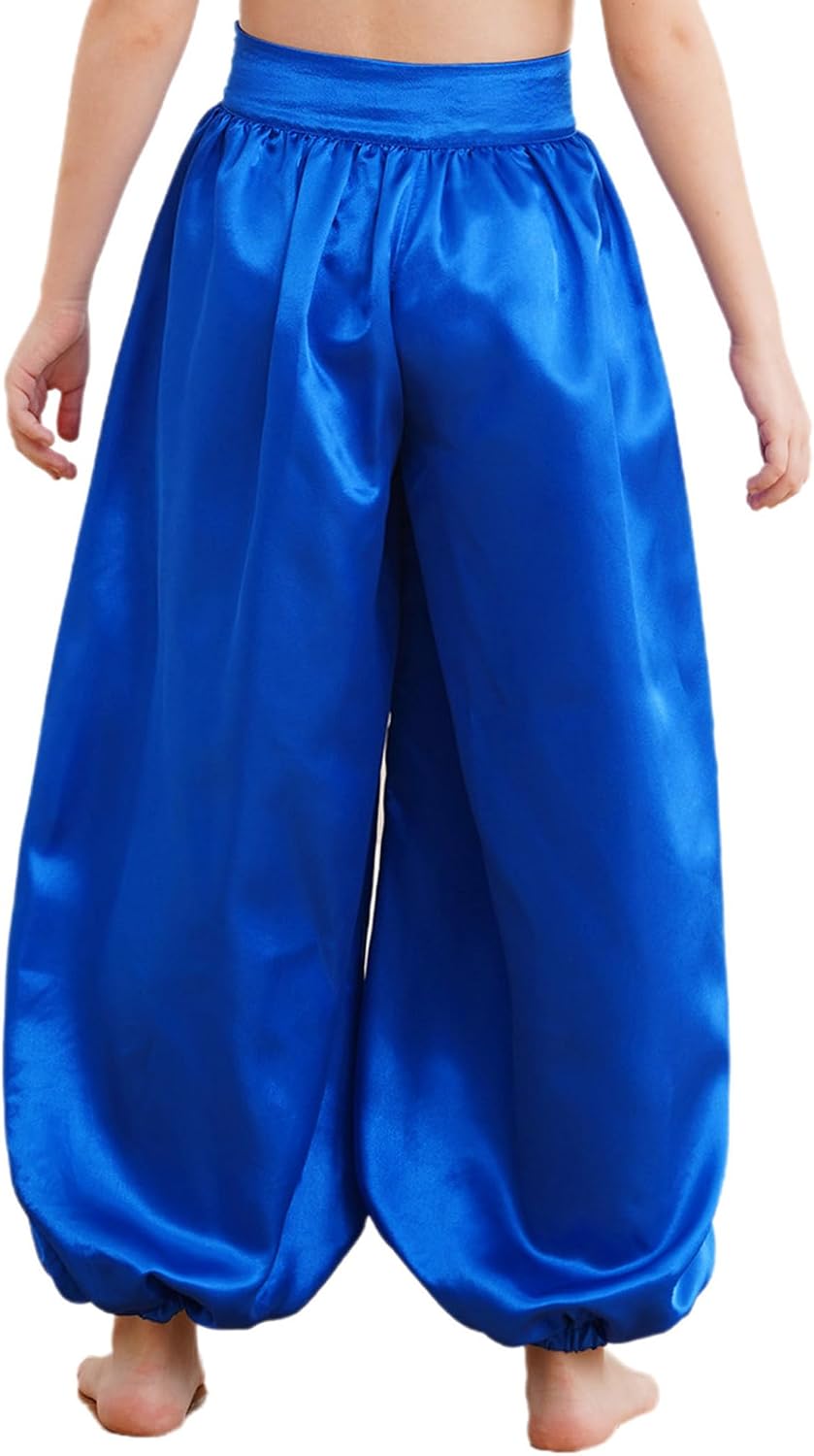 Kids Girls Boys Metallic Belly Dance Pants Praise Dance Wide-Leg Satin Bloomers for Arab Carnival Performance