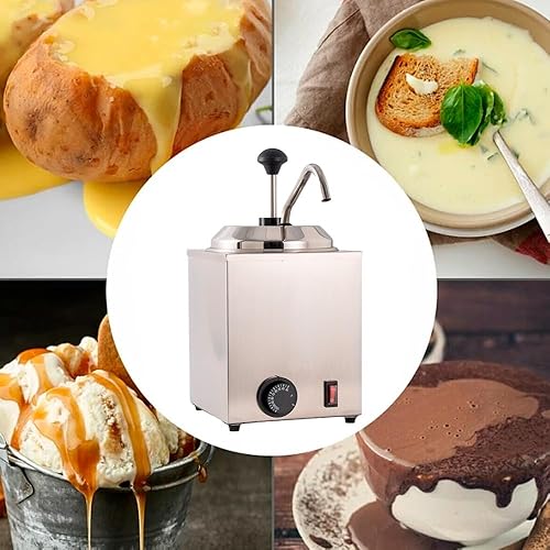 Miniatura 5 de Dispensador de queso redondo de acero inoxidable con salsa de chocolate, mantequilla y nachos, dispensador de queso con bomba