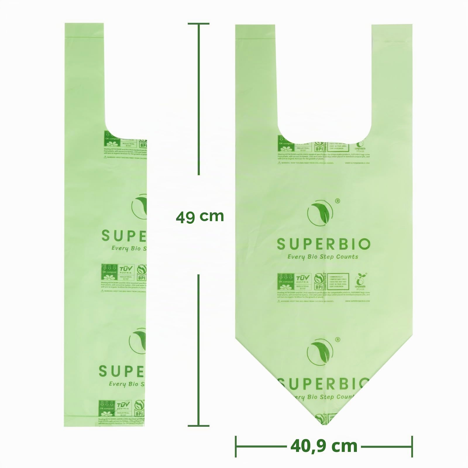 SUPERBIO Bolsas de basura compostables con asa de 1.6 galones, bolsas de basura pequeñas con asas para contenedor de encimera, certificación US BPI y Europa OK (verde, 50 unidades (paquete de 1))