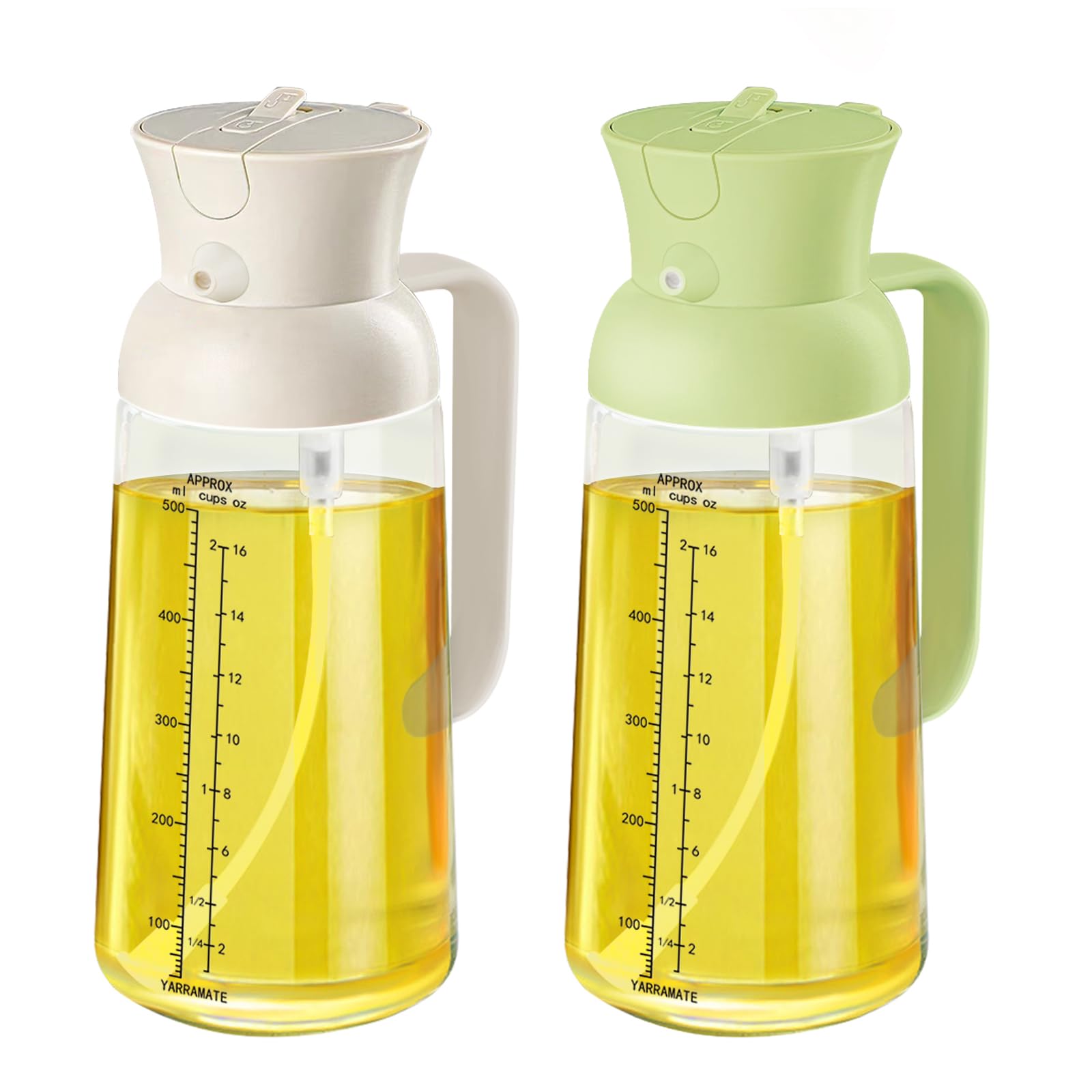 YARRAMATE - 2pcs 18oz/550ml 2 in 1 Oil Sprayer for Cooking - Olive Oil Dispenser and Oil Sprayer - Food-grade Oil Spritzer for Air Fryer, Salad BBQ (Green & White)