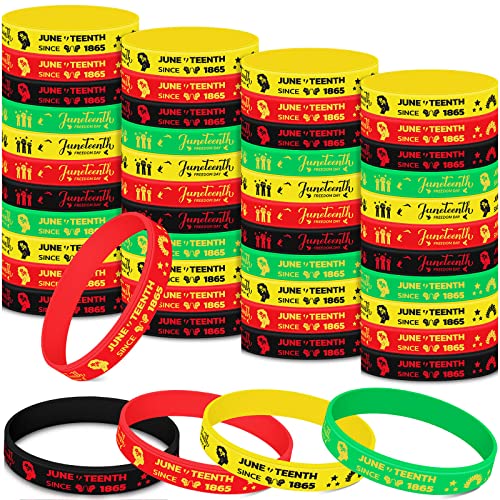 Deekin 200 Pieces Juneteenth Rubber Bracelets Juneteenth Silicone Wristband Bracelets Black Freendom Day Gifts Patriotic Party Supplies for African Afro American Festival Independence Day June 19th