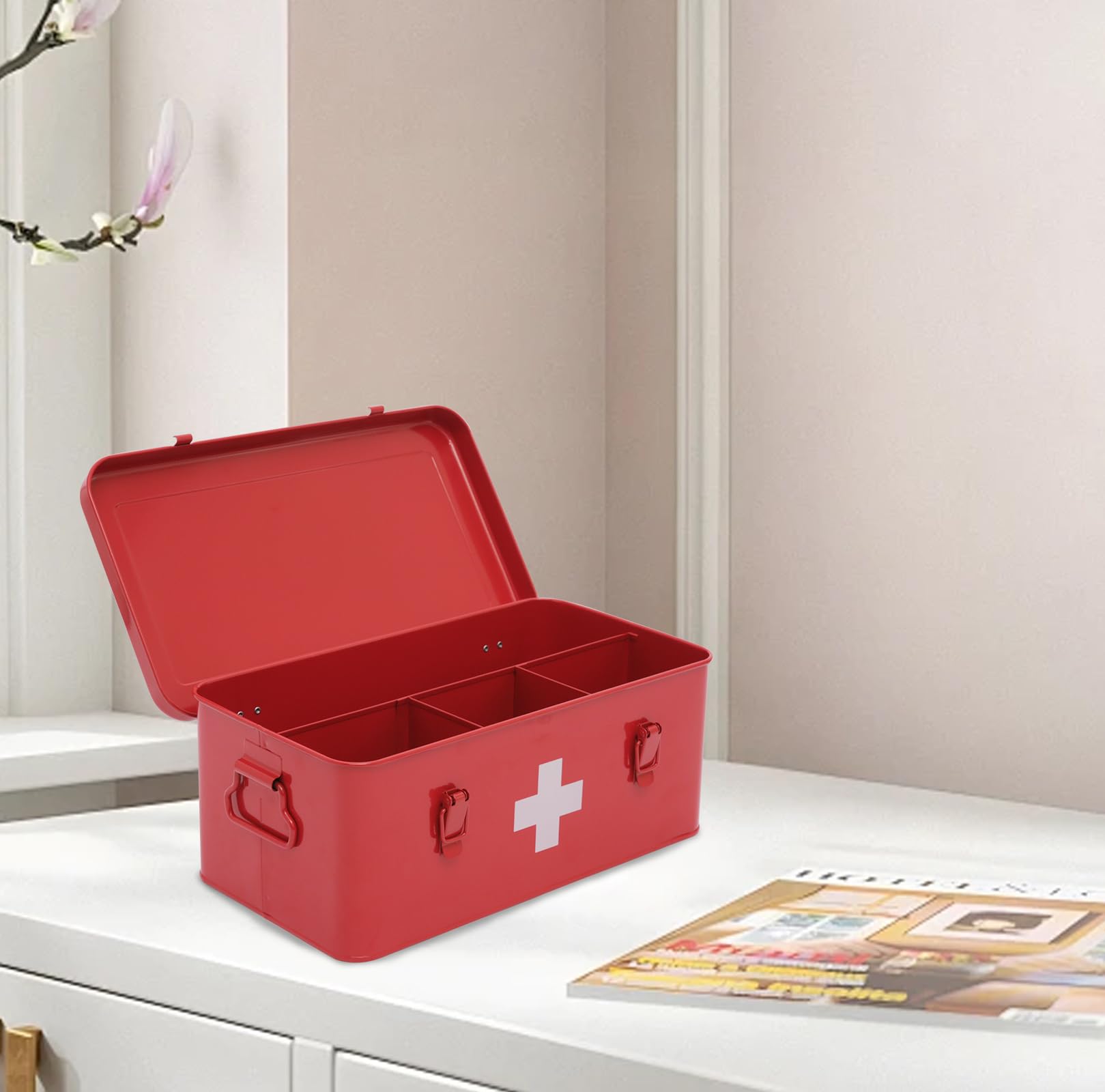 Boite Pharmacie,Boite Pharmacie Rangement,Armoire Pharmacie en Métal,Malette Infirmiere Liberale Premiers Secours, Boîte de Rangement Avec Couvercle,Pour Rangement de Médicaments, 33 x 18 x 13 cm