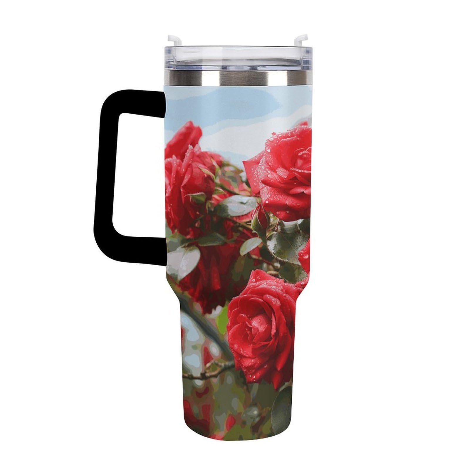 Tazas de jardín con pajita y asa, con aislamiento al vacío de doble pared, botellas de agua para café helado, té, bebidas frías y calientes