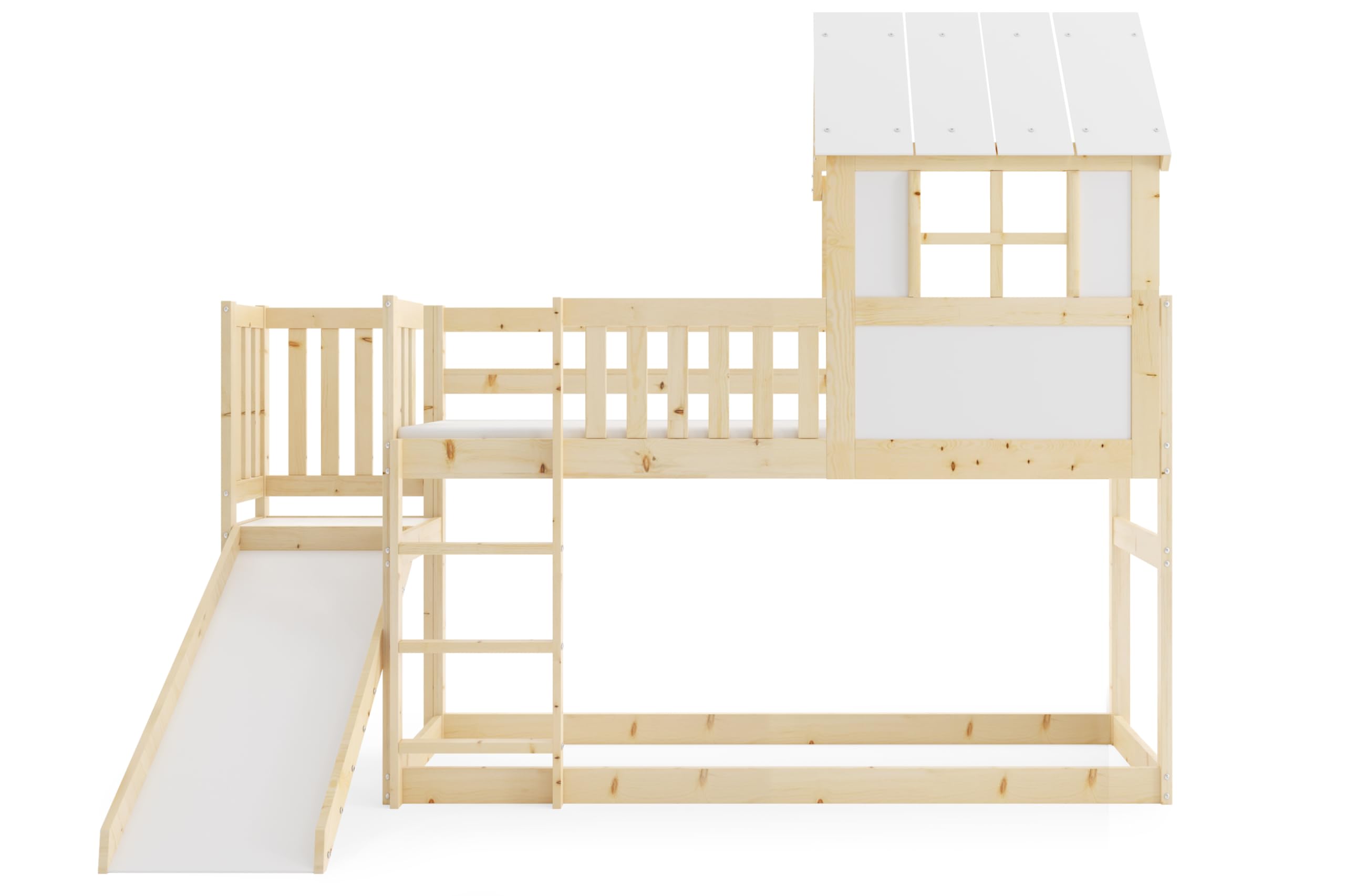 Interbeds Hochbett 90x200 cm mit Rutsche und Treppen Etagenbett Stockbett Holzbett Kinderbett mit Lattenrost Spielbett für Kinder Jugendbett aus Massivholz mit Sicherheitsgeländer (Mit Rutsche)
