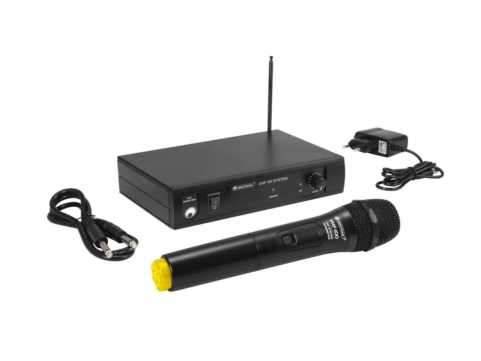 Omnitronic VHF-101 Funkmikrofon-System 214.35MHz | Empfangseinheit und Handmikrofon in PLL-Technik | Handmikrofon mit Stummschaltung und Farbmarkierung | Reichweite bei Sichtkontakt ca. 30 Meter