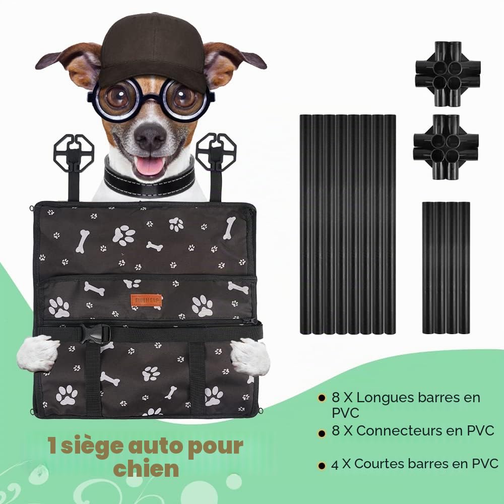 Siège de Voiture Portable pour Chien avec Laisse de sécurité à Clipser et Tuyau de Support en PVC, Anti-Pliage, Parfait pour Les Petits Animaux de Compagnie