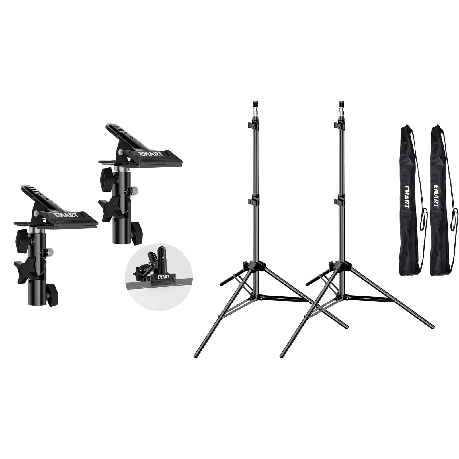 EMART 7 Ft Light Stand for Photography, Portable Photo Video Tripod Stand x 2 Pack +Photography Reflector Holder x 2 Pack for for Speedlight, Flash, Softbox, Umbrella, Strobe Light, Camera, Photograpy