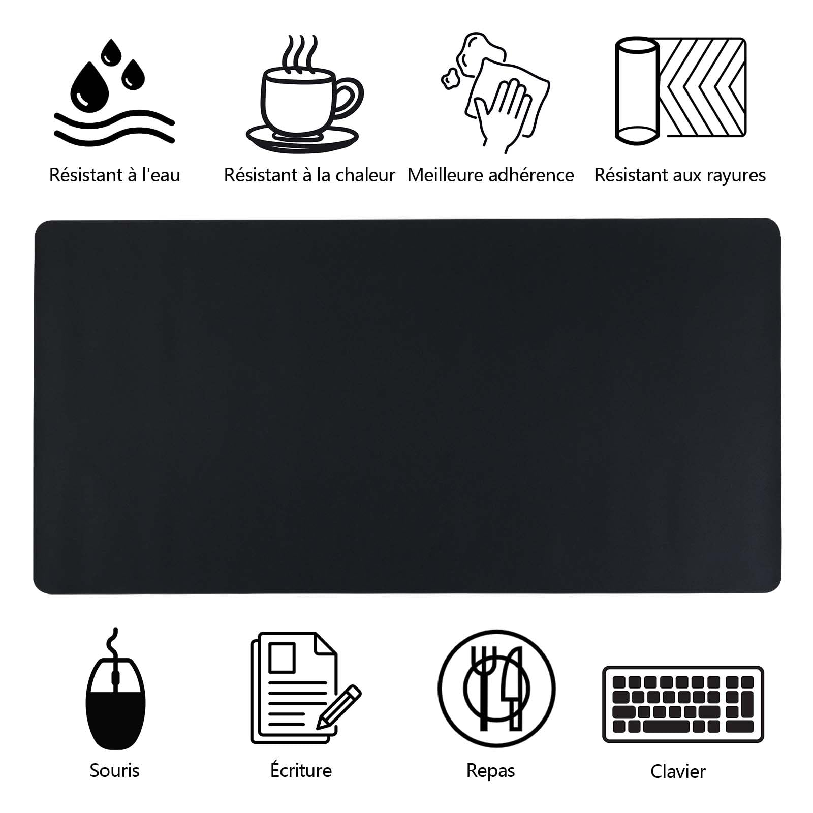 Tapis de Bureau Cuir PU 80x40 cm Imperméable Antidérapant Protection de Table pour Clavier Écriture