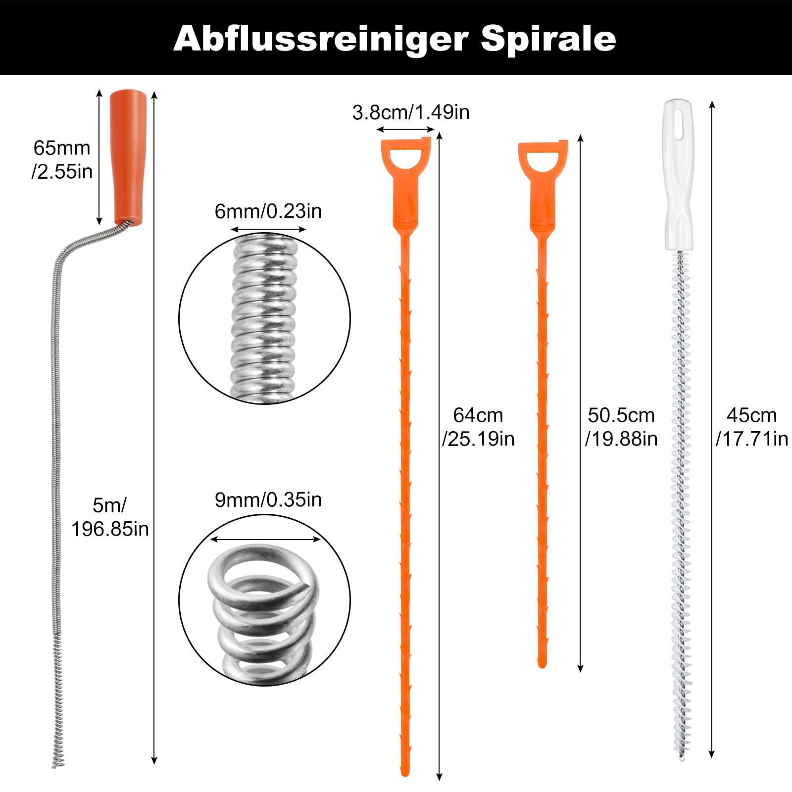 Sonda Sturatubi 5m X 6mm - Molla Per Pulizia Scarichi, Ideale Per Lavandini, Docce E Bagni - Foto 6